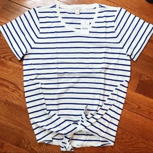 J Crew Factory Tie Waist Pocket Tee- blue stripe